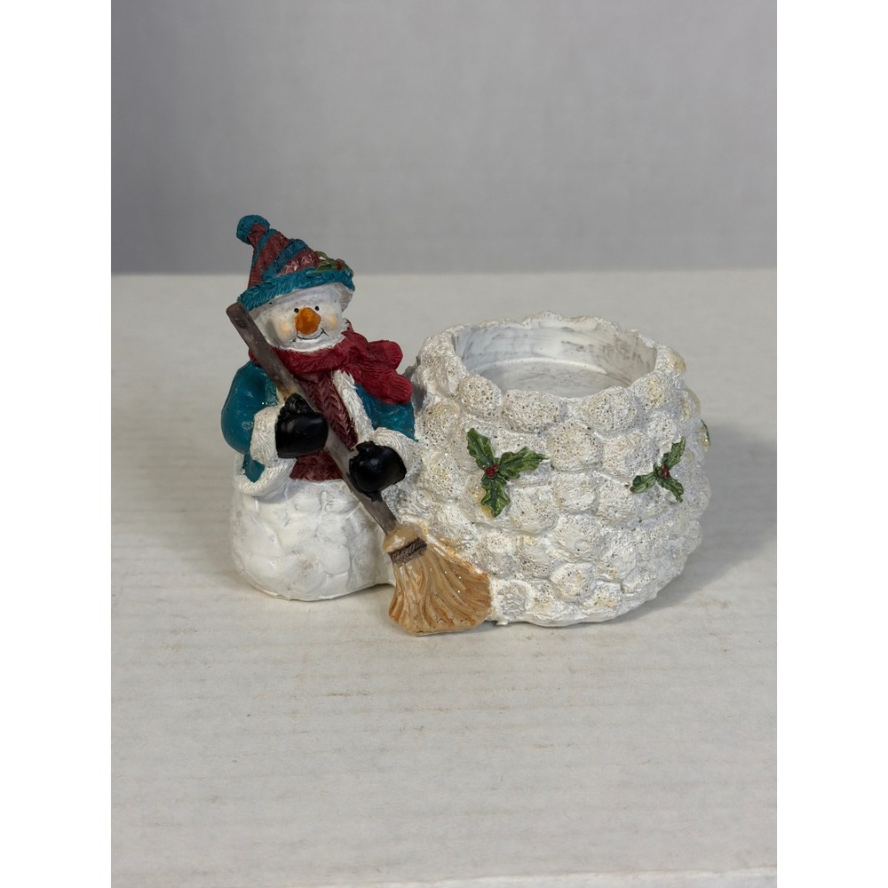 Snowman Tea Light Candle Holder Resin Christmas Holiday Decor Glitter Igloo